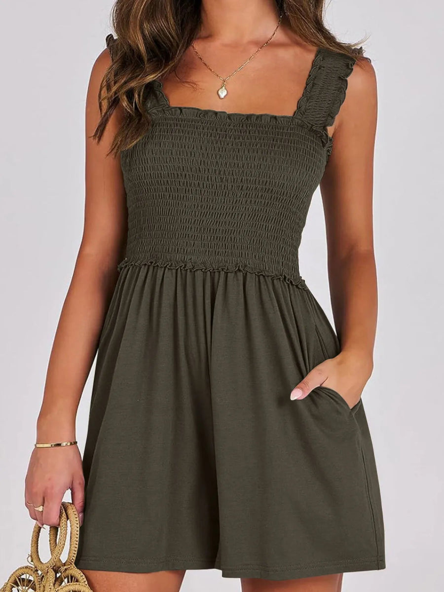 Smocked Square Neck Sleeveless Romper - Easy Pickins Store