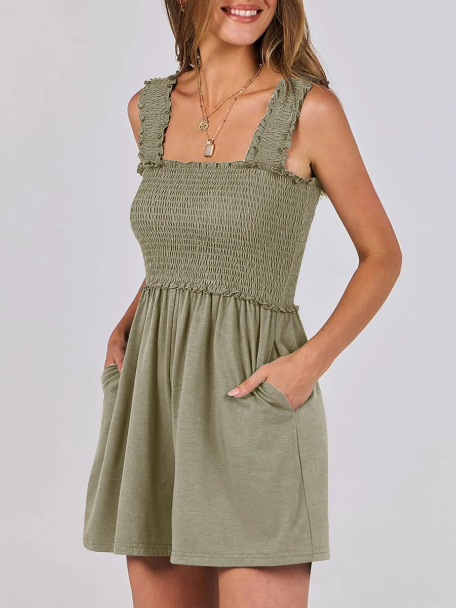 Smocked Square Neck Sleeveless Romper - Easy Pickins Store