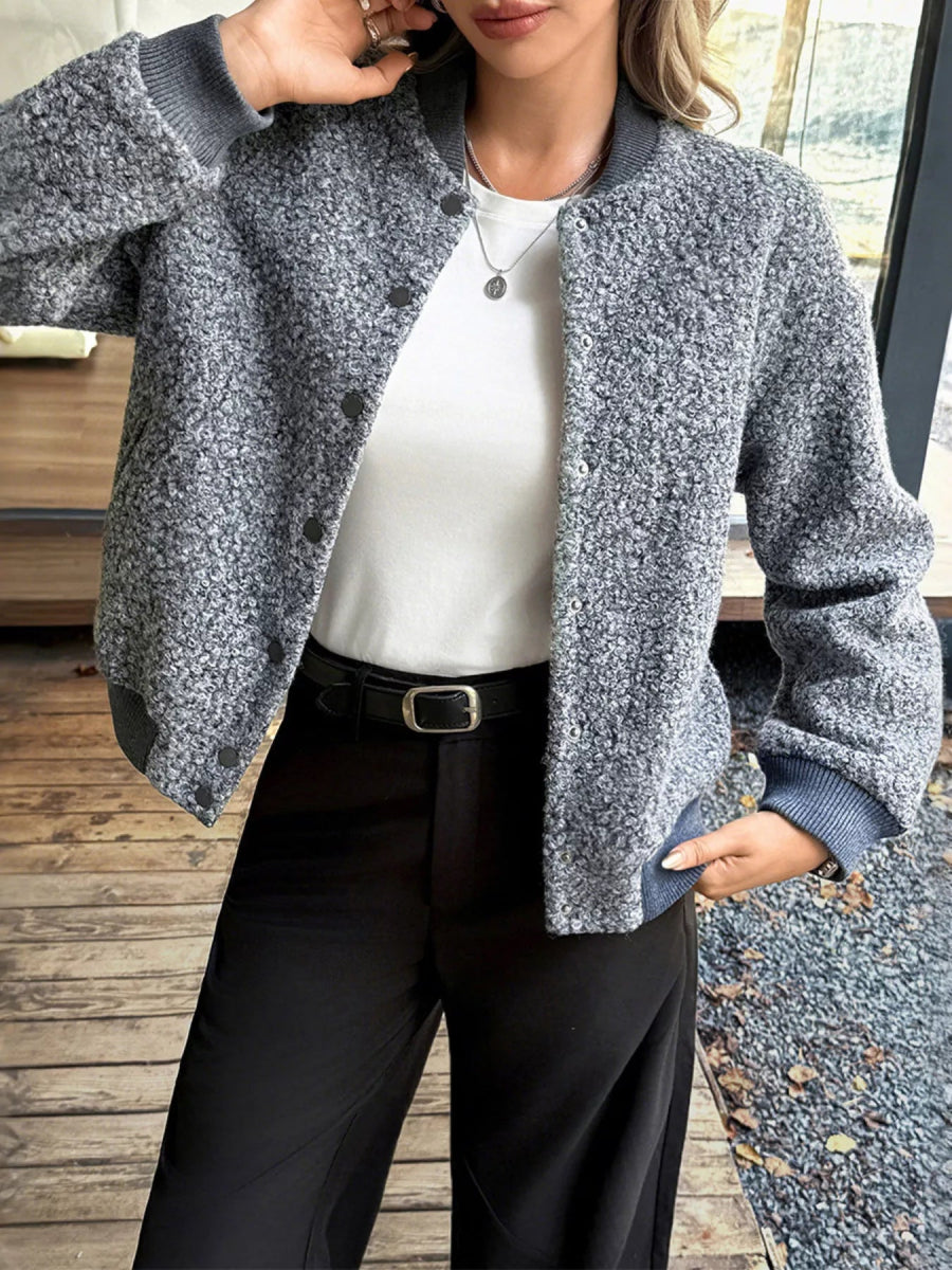 Snap Down Dropped Shoulder Jacket - Easy Pickins Store