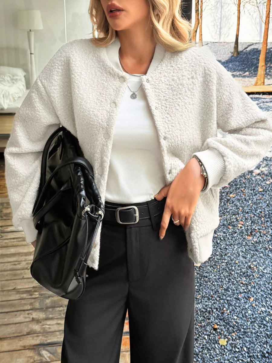 Snap Down Dropped Shoulder Jacket - Easy Pickins Store
