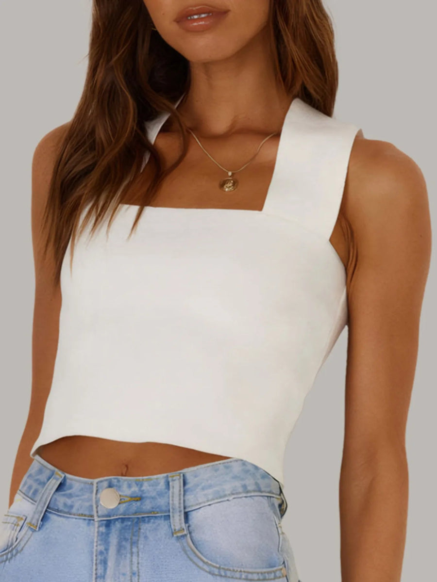 Square Neck Ribbed Crop Tank Top - Easy Pickins Store