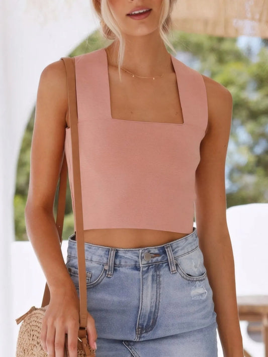 Square Neck Ribbed Crop Tank Top - Easy Pickins Store