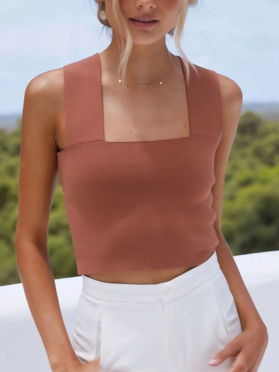 Square Neck Ribbed Crop Tank Top - Easy Pickins Store
