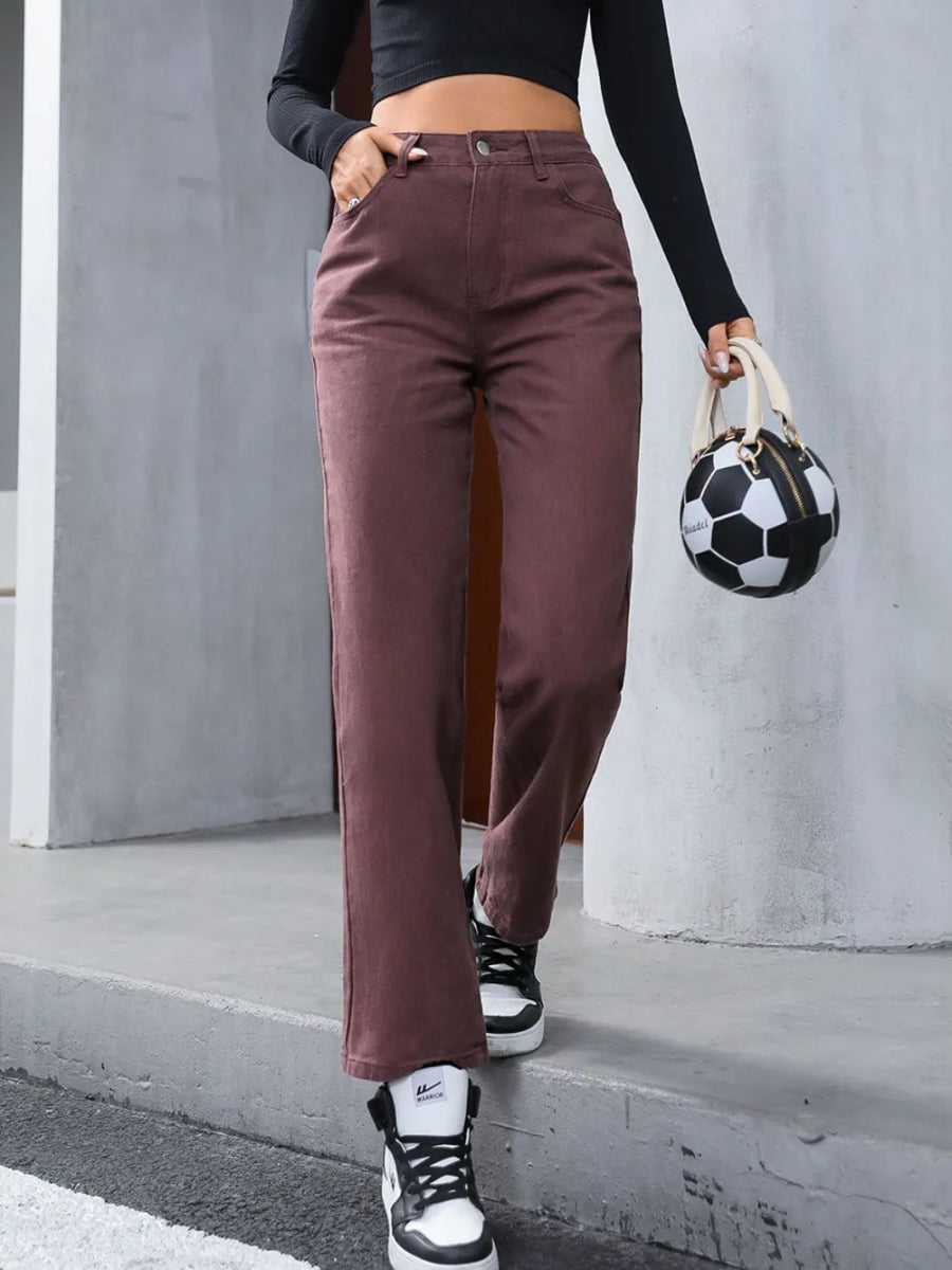 Straight Leg Jeans with Pockets - Easy Pickins Store