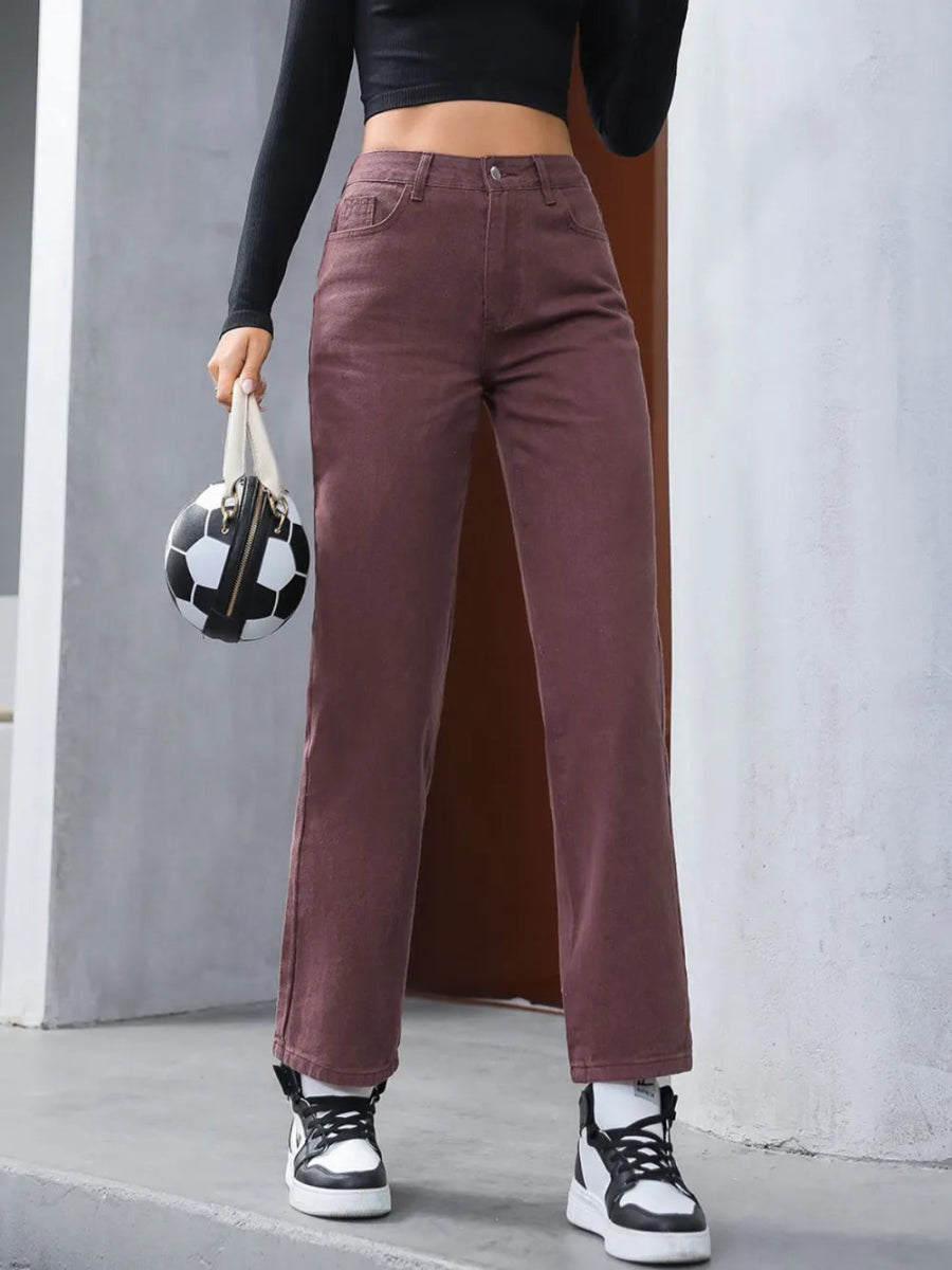 Straight Leg Jeans with Pockets - Easy Pickins Store