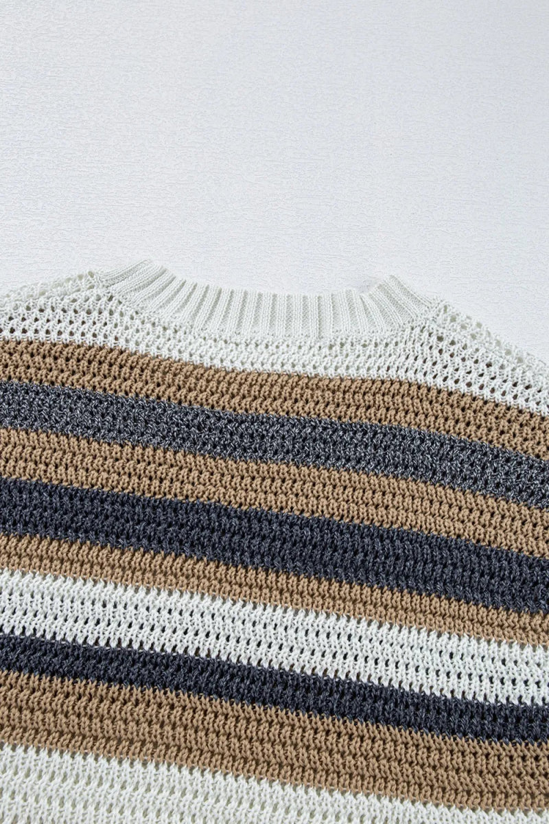 Stripe Color Block Eyelet Knit Short Sleeve Knit Top - Easy Pickins Store