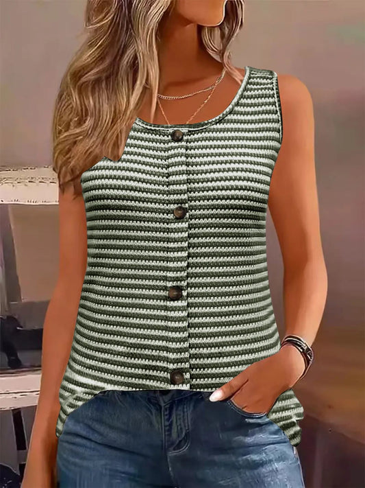 Striped Button Front Knit Tank Top - Easy Pickins Store