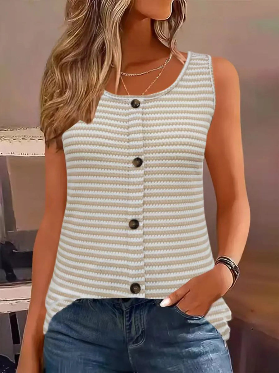 Striped Button Front Knit Tank Top - Easy Pickins Store