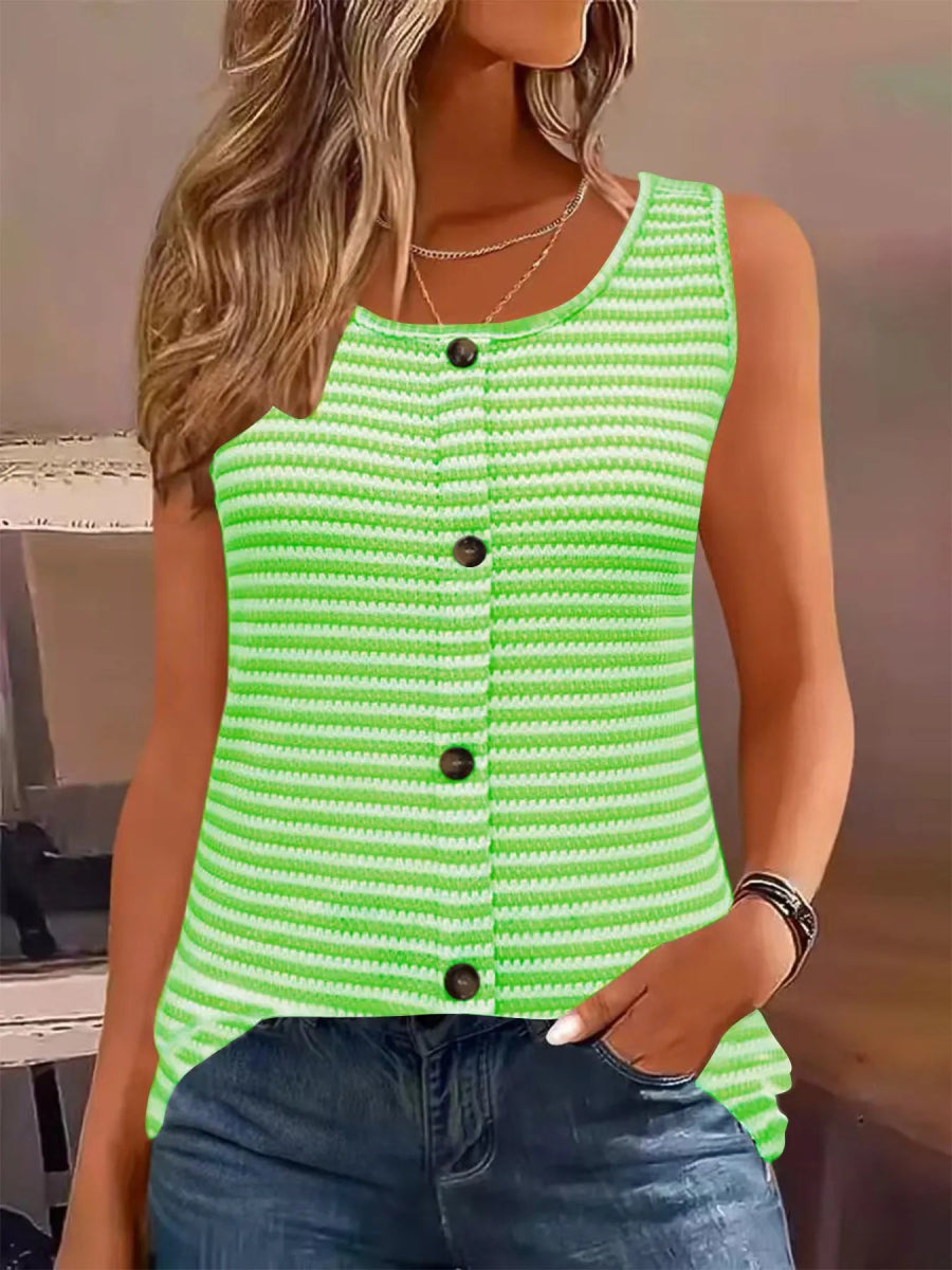 Striped Button Front Knit Tank Top - Easy Pickins Store