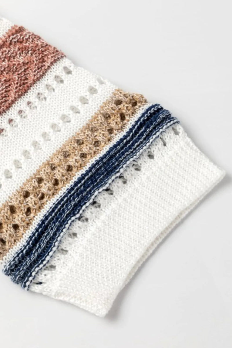 Striped Hollow Out Half Sleeve Knit Top - Easy Pickins Store
