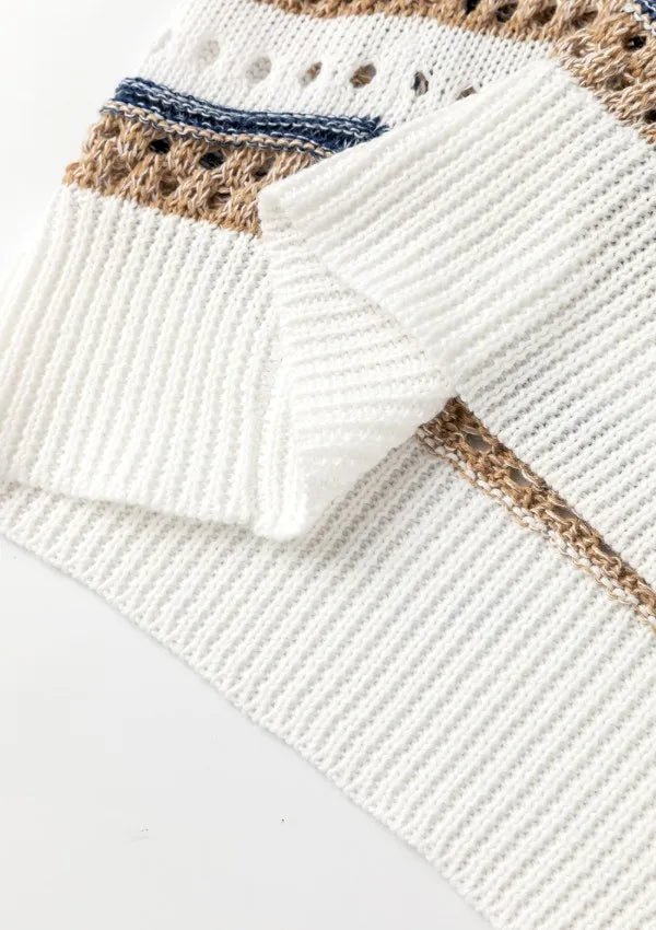 Striped Hollow Out Half Sleeve Knit Top - Easy Pickins Store