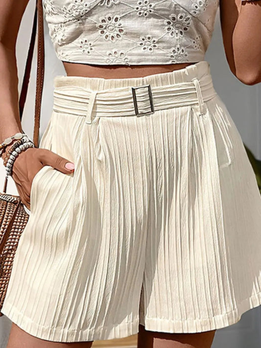 Textured High Waist Shorts with Pockets - Easy Pickins Store