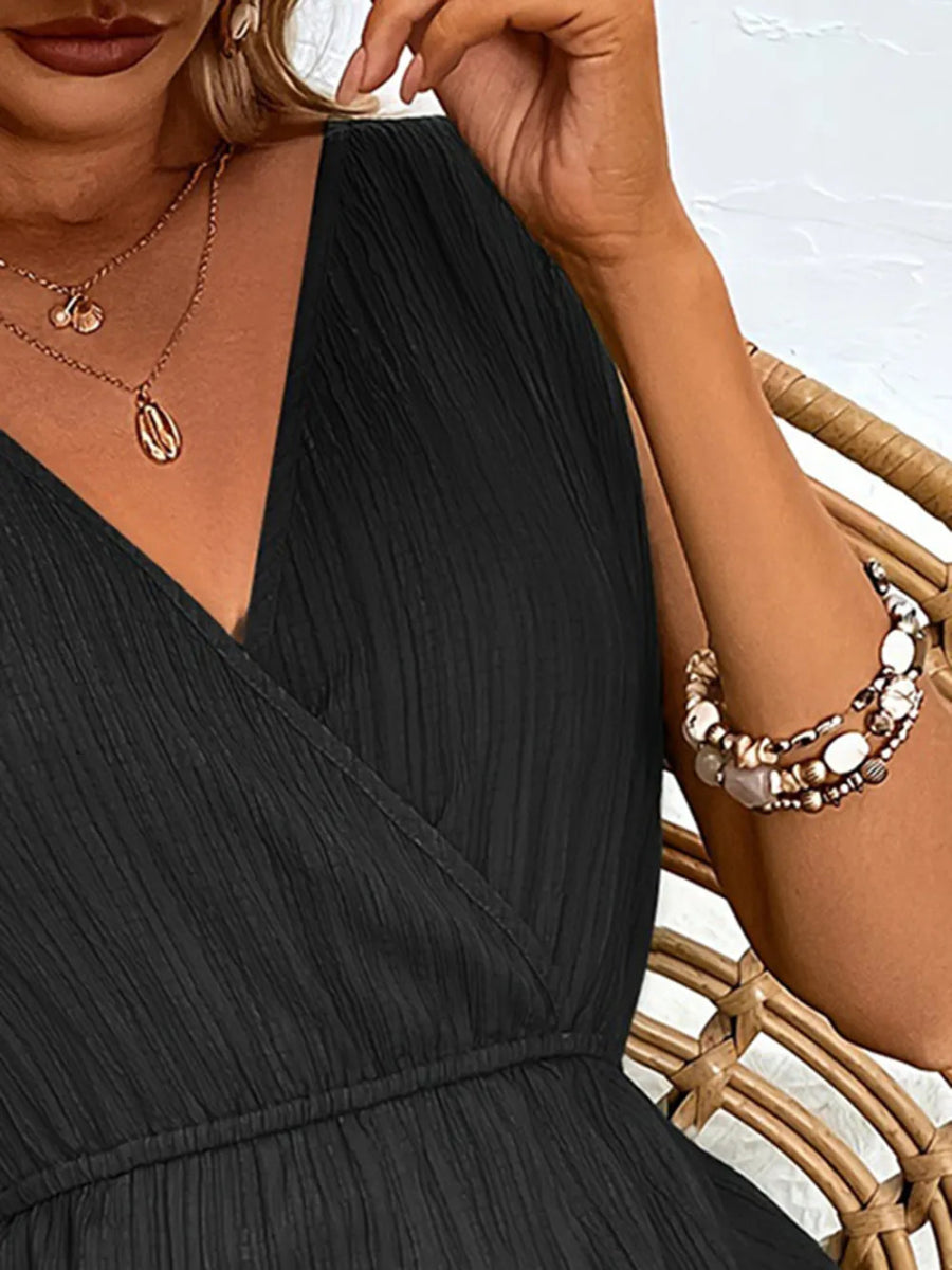 Textured Surplice Sleeveless Romper - Easy Pickins Store