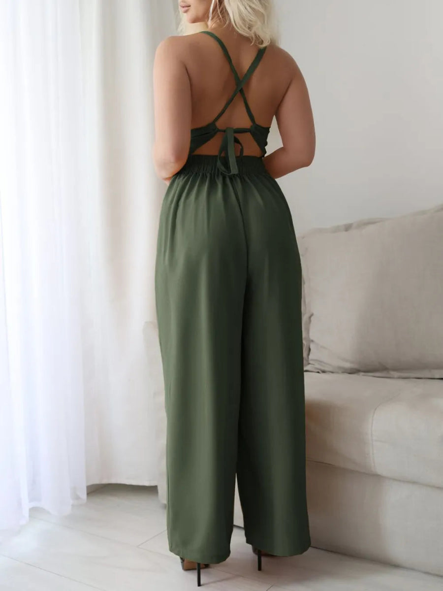 Tie Back Backless Crisscross Jumpsuit - Easy Pickins Store