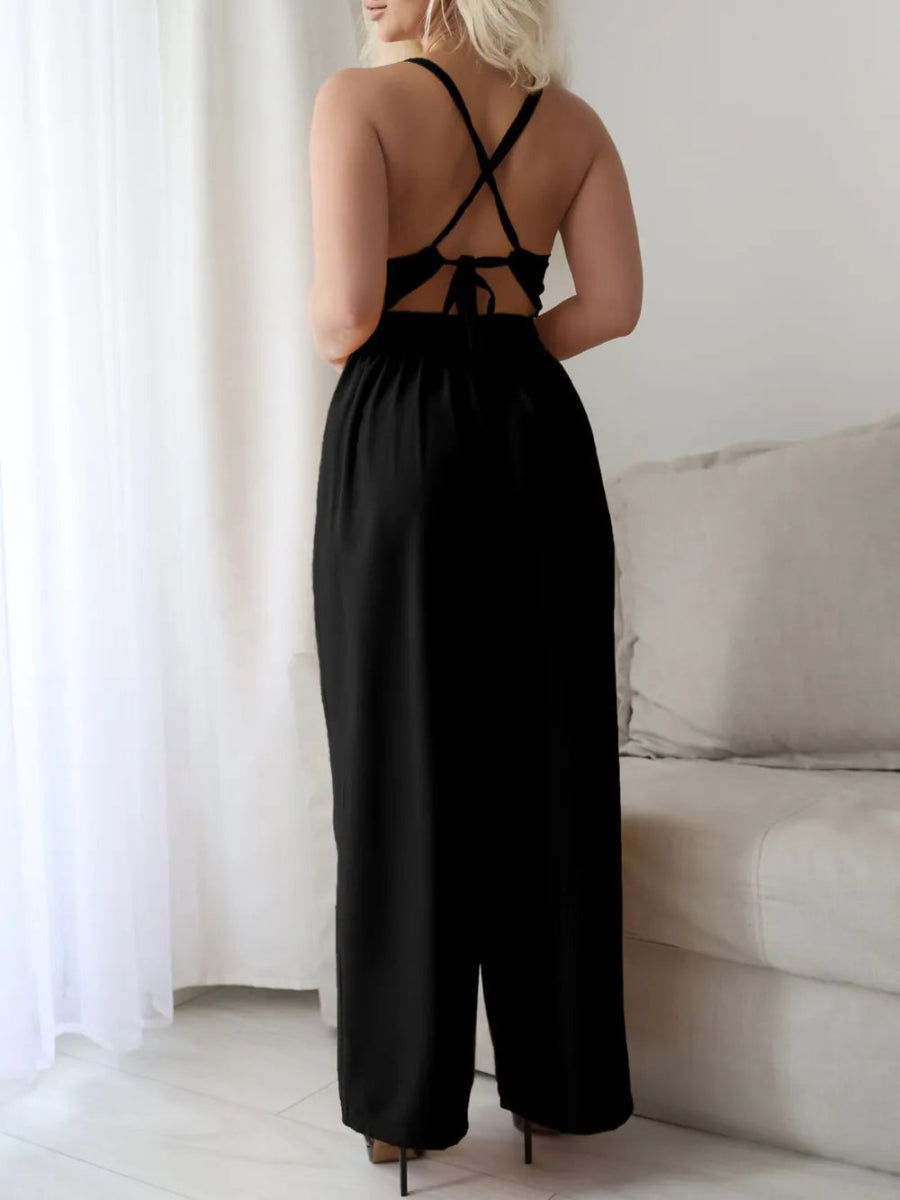 Tie Back Backless Crisscross Jumpsuit - Easy Pickins Store