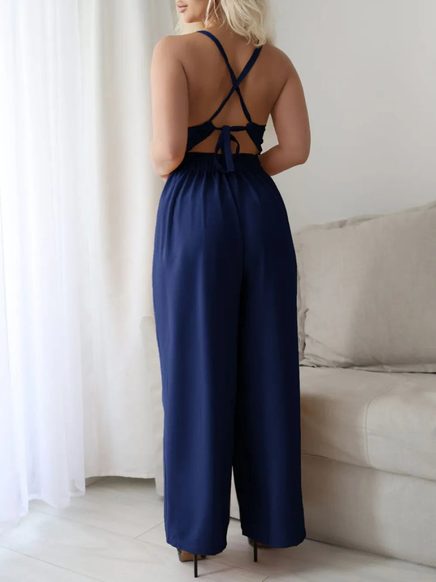 Tie Back Backless Crisscross Jumpsuit - Easy Pickins Store