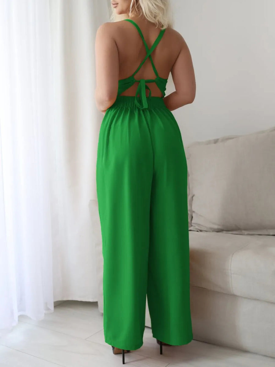 Tie Back Backless Crisscross Jumpsuit - Easy Pickins Store