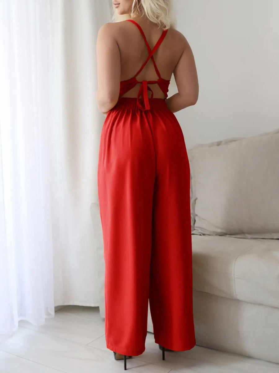 Tie Back Backless Crisscross Jumpsuit - Easy Pickins Store