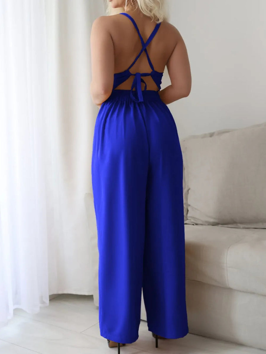 Tie Back Backless Crisscross Jumpsuit - Easy Pickins Store