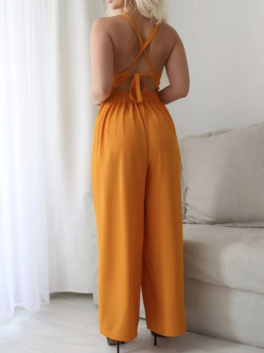 Tie Back Backless Crisscross Jumpsuit - Easy Pickins Store