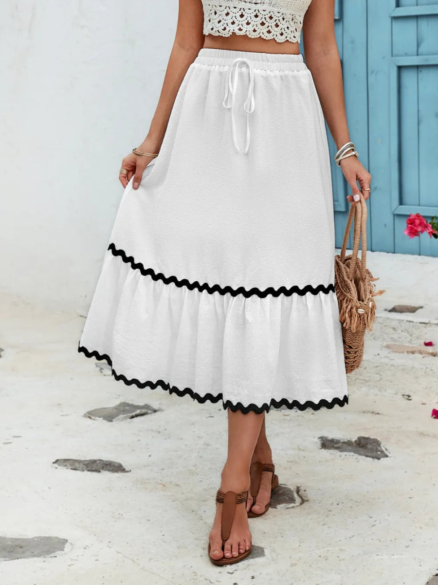 Tied Contrast Trim High Waist Skirt - Easy Pickins Store