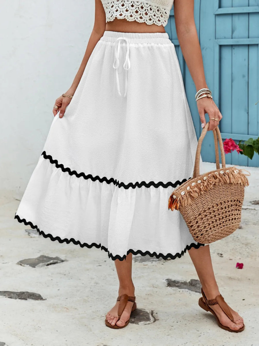 Tied Contrast Trim High Waist Skirt - Easy Pickins Store