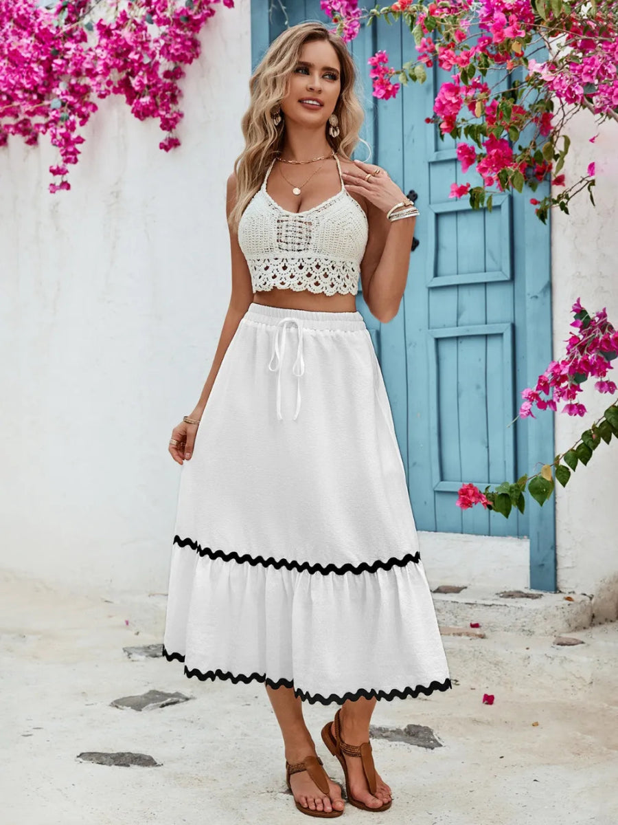 Tied Contrast Trim High Waist Skirt - Easy Pickins Store