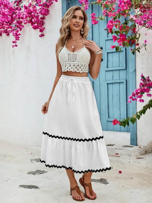 Tied Contrast Trim High Waist Skirt - Easy Pickins Store