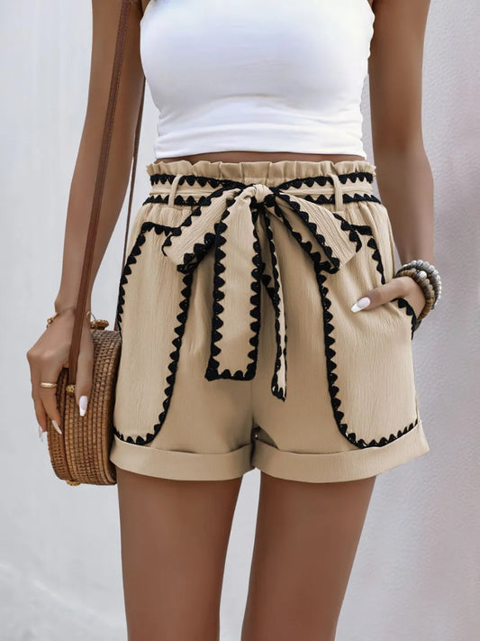 Tied Contrast Trim Shorts - Easy Pickins Store