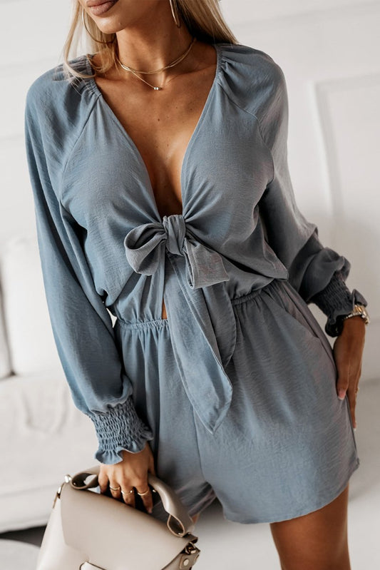 Tied Flounce Sleeve Plunge Romper - Easy Pickins Store