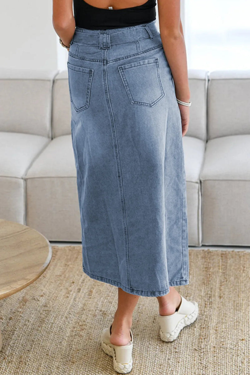 Tied Slit Denim Pocketed Skirt - Easy Pickins Store