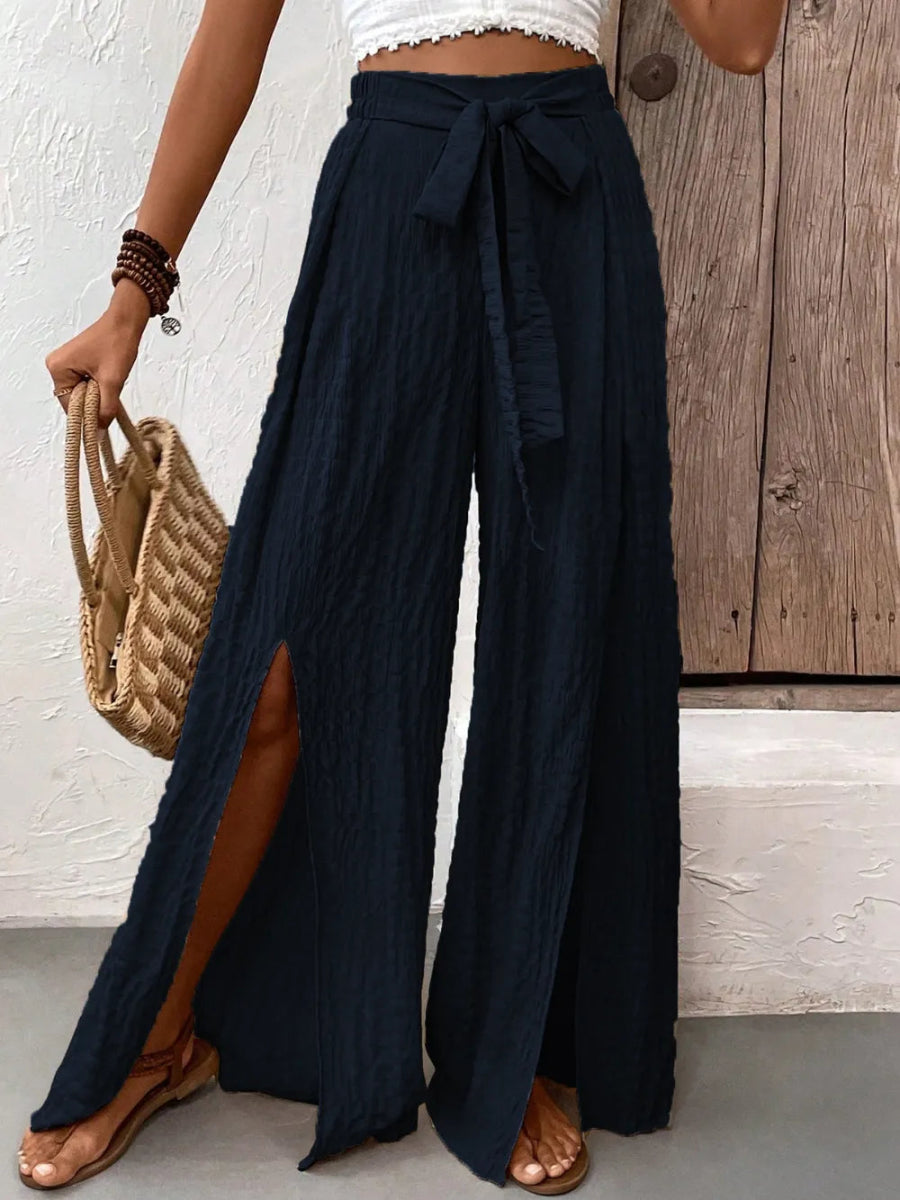 Tied Slit Wide Leg Pants - Easy Pickins Store