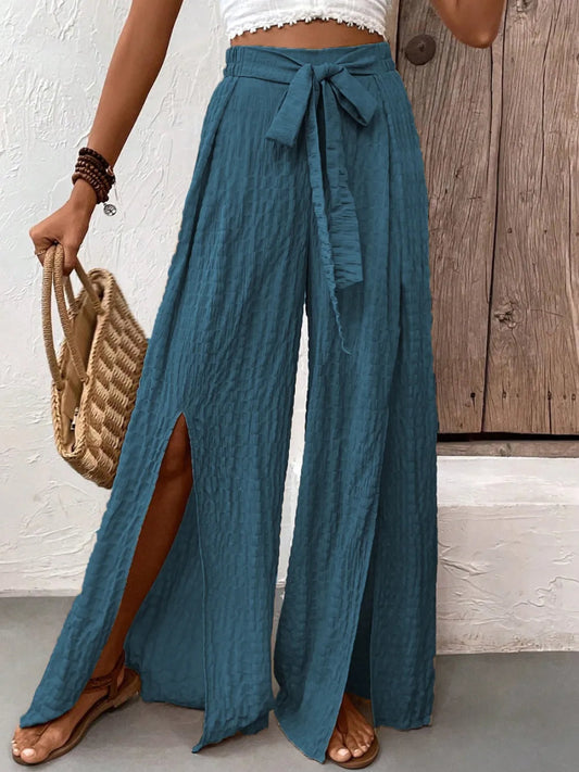 Tied Slit Wide Leg Pants - Easy Pickins Store