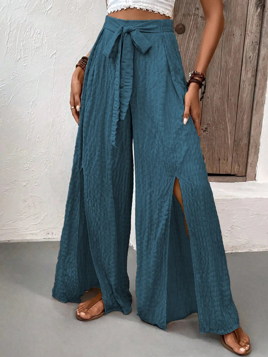 Tied Slit Wide Leg Pants - Easy Pickins Store