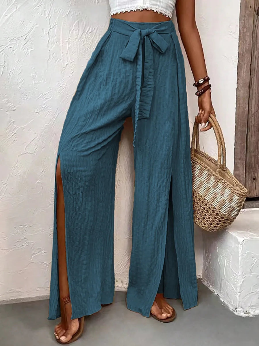 Tied Slit Wide Leg Pants - Easy Pickins Store