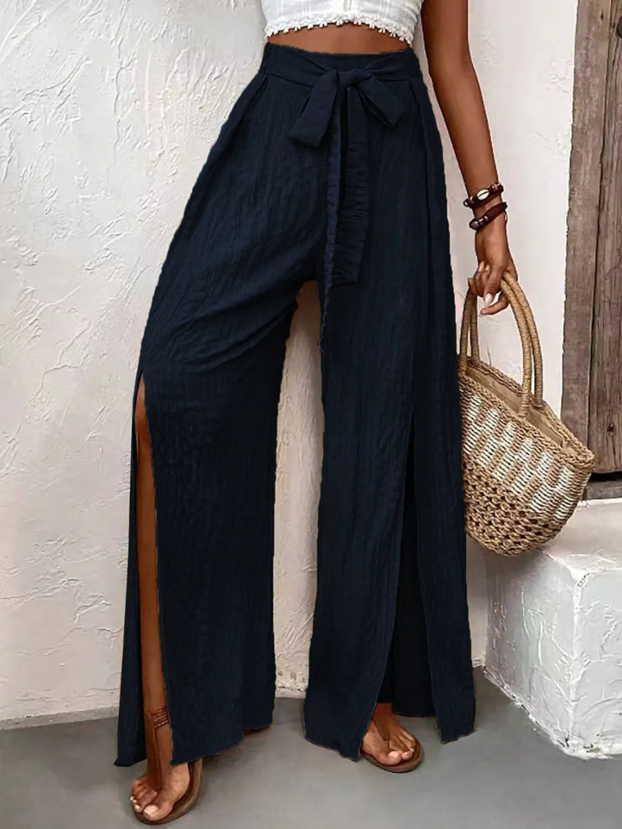 Tied Slit Wide Leg Pants - Easy Pickins Store