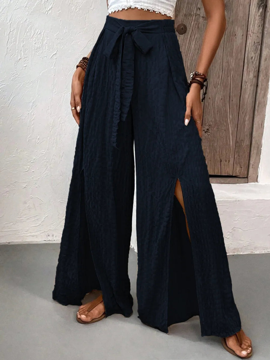 Tied Slit Wide Leg Pants - Easy Pickins Store