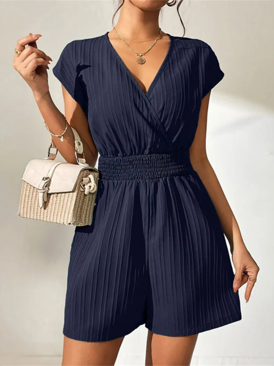 Tied Surplice Short Sleeve Romper - Easy Pickins Store
