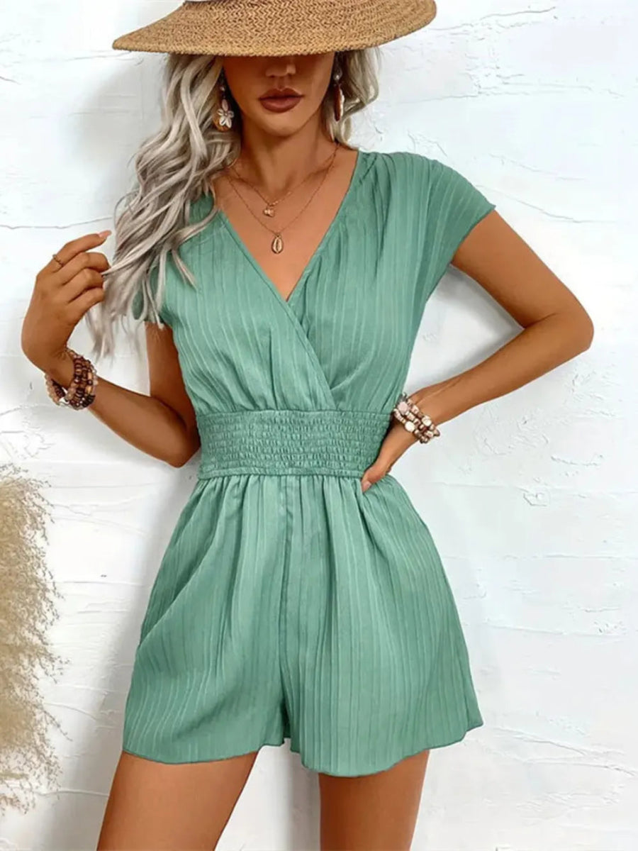 Tied Surplice Short Sleeve Romper - Easy Pickins Store