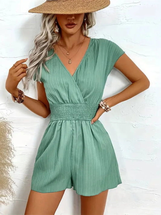 Tied Surplice Short Sleeve Romper - Easy Pickins Store