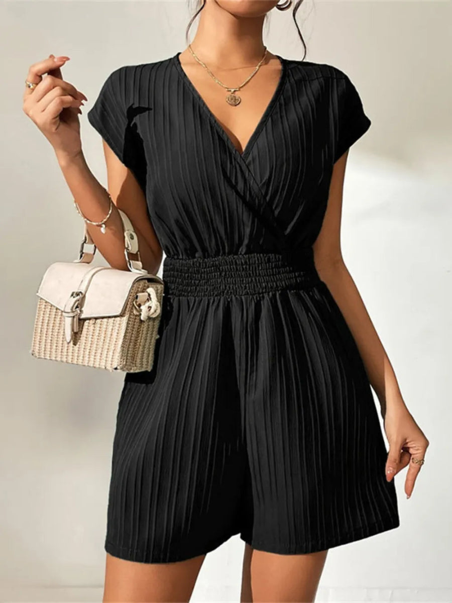Tied Surplice Short Sleeve Romper - Easy Pickins Store