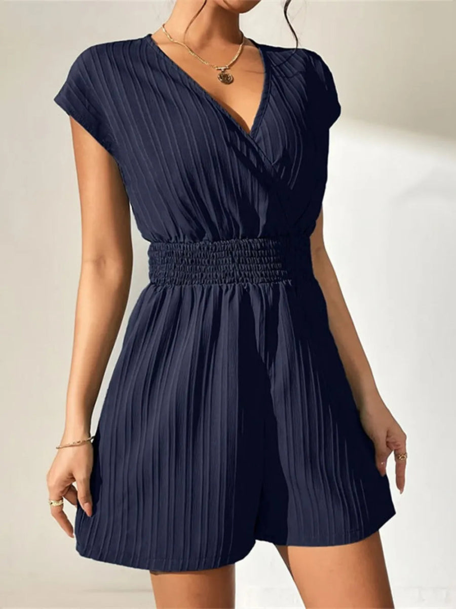 Tied Surplice Short Sleeve Romper - Easy Pickins Store