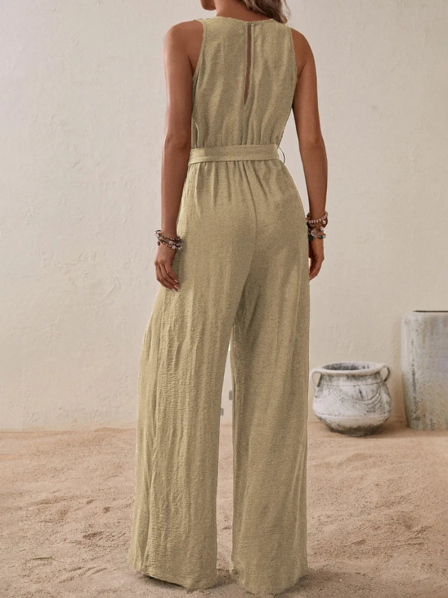 Tied Surplice Sleeveless Wide Leg Jumpsuit - Easy Pickins Store