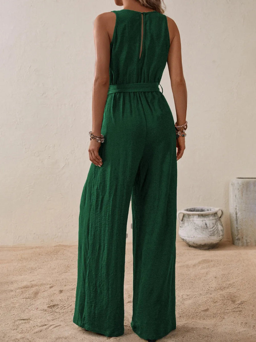 Tied Surplice Sleeveless Wide Leg Jumpsuit - Easy Pickins Store