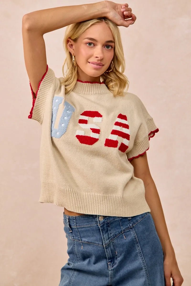 USA Patchwork Sweater Vest Top With Contrast Detail - Easy Pickins Store