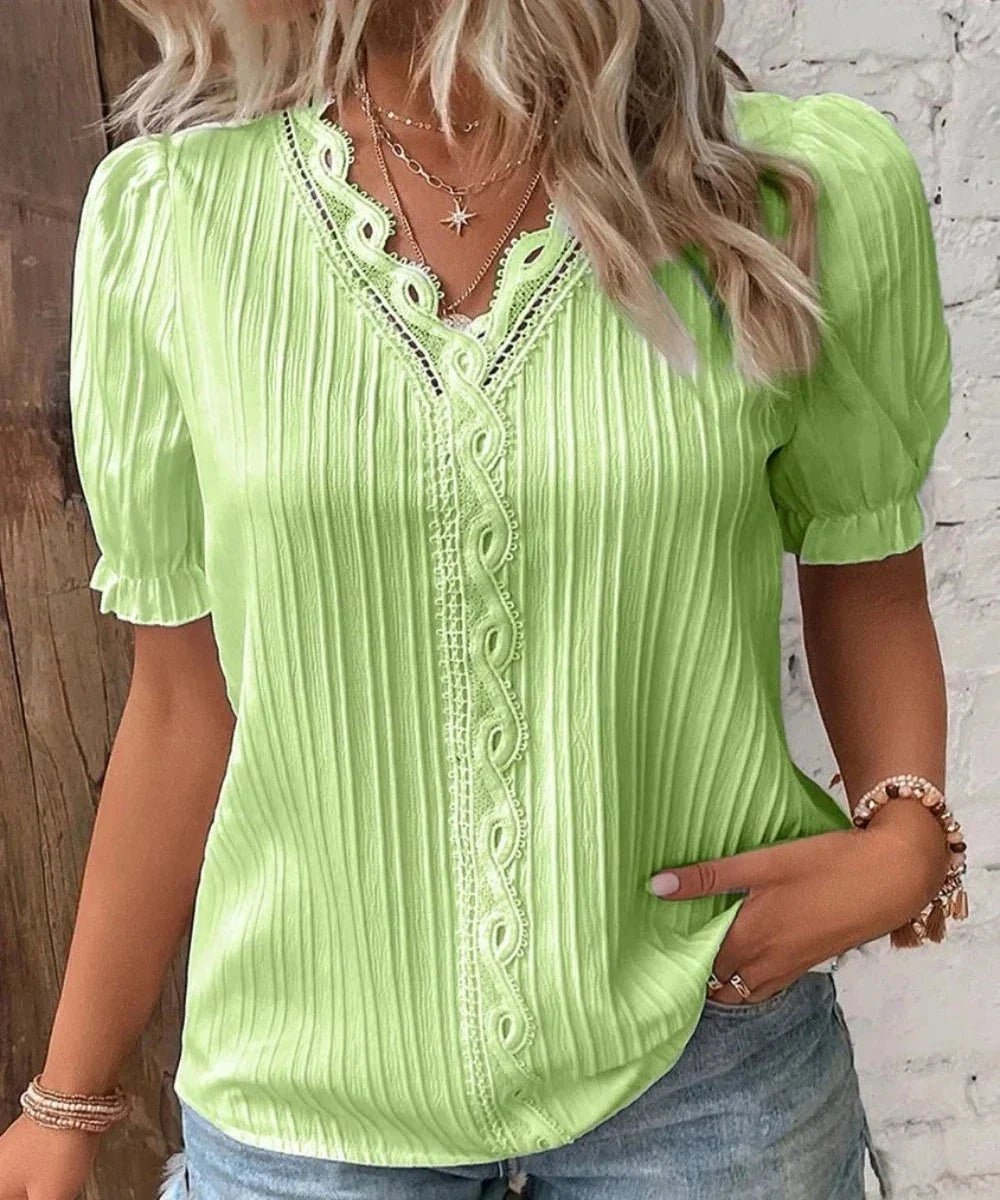 V - Neck Hollow Short Sleeve Splice Loose Street Blouse - Easy Pickins Store