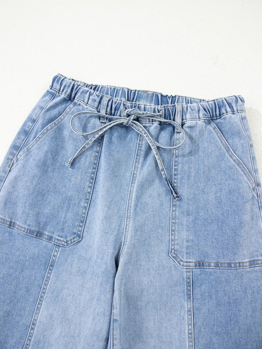 Wide Leg Drawstring Raw Hem Jeans - Easy Pickins Store