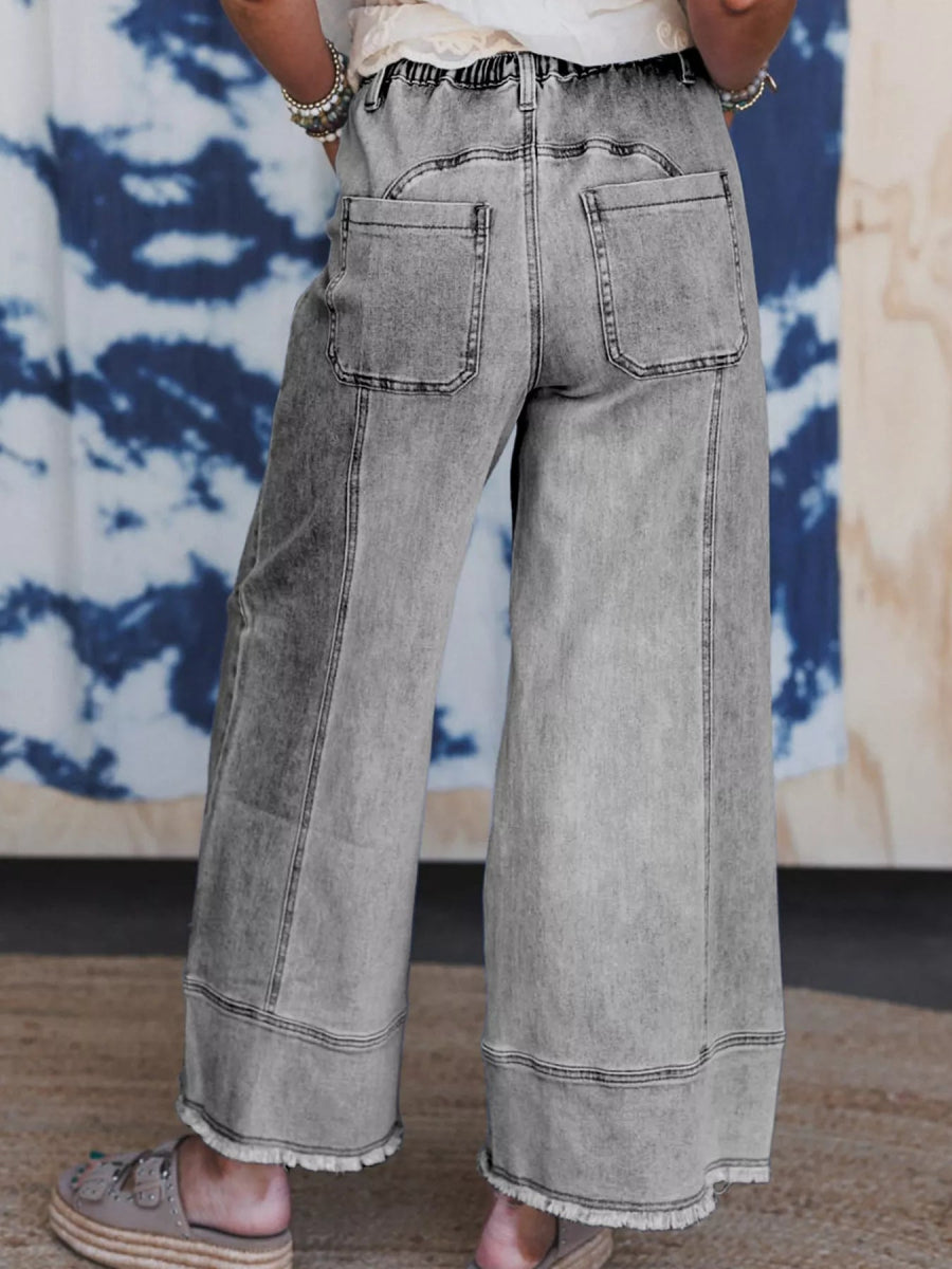 Wide Leg Drawstring Raw Hem Jeans - Easy Pickins Store