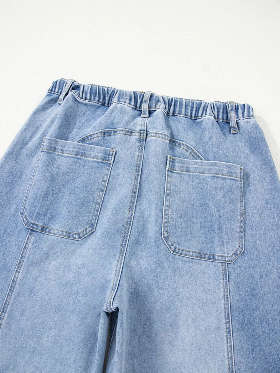 Wide Leg Drawstring Raw Hem Jeans - Easy Pickins Store