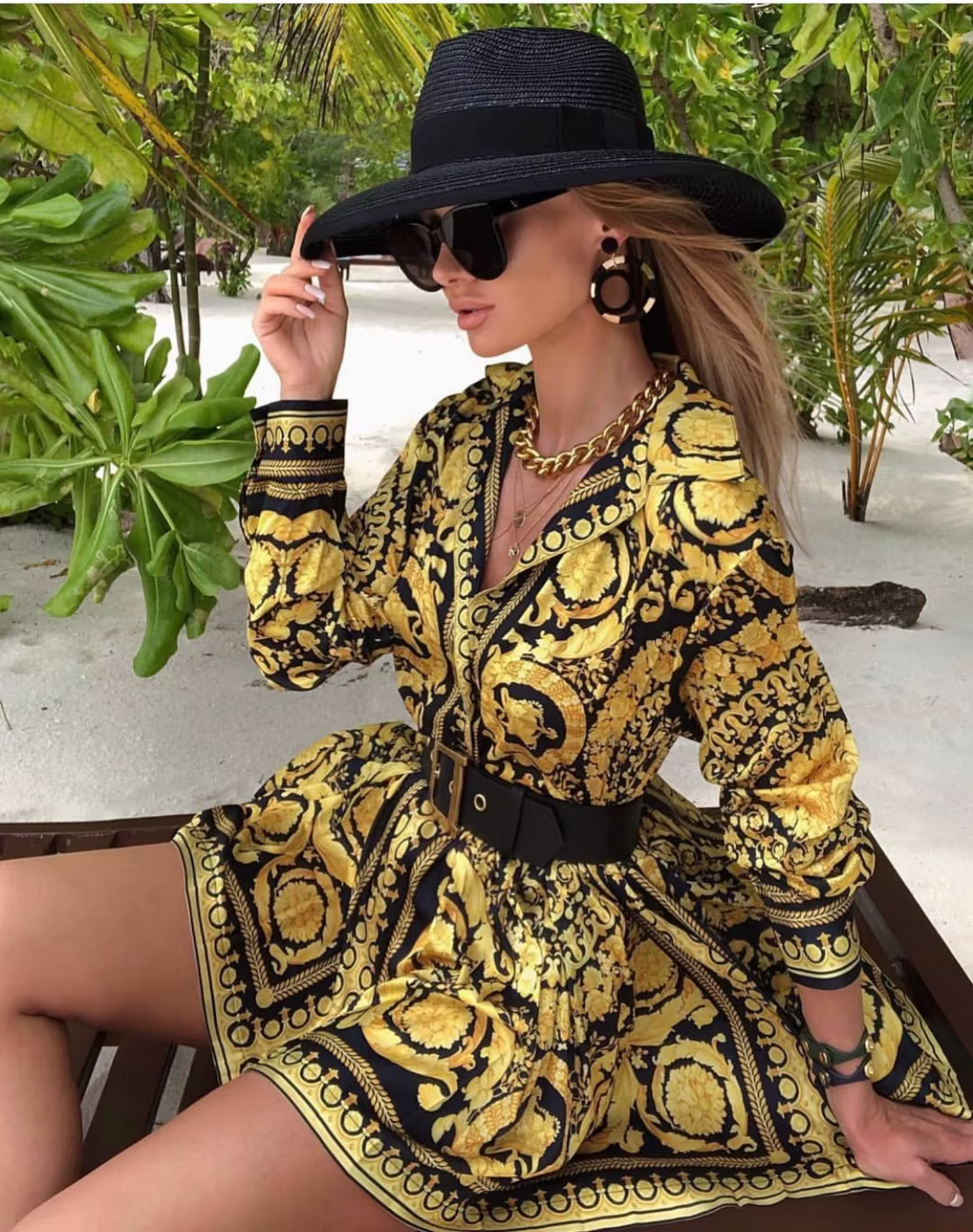 yellow and black patterned dress